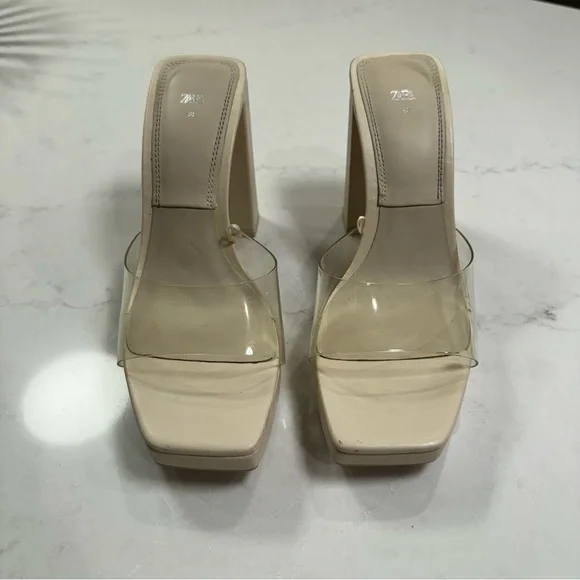 Zara Ivory PVC Platform Sandals - Picture 2 of 8